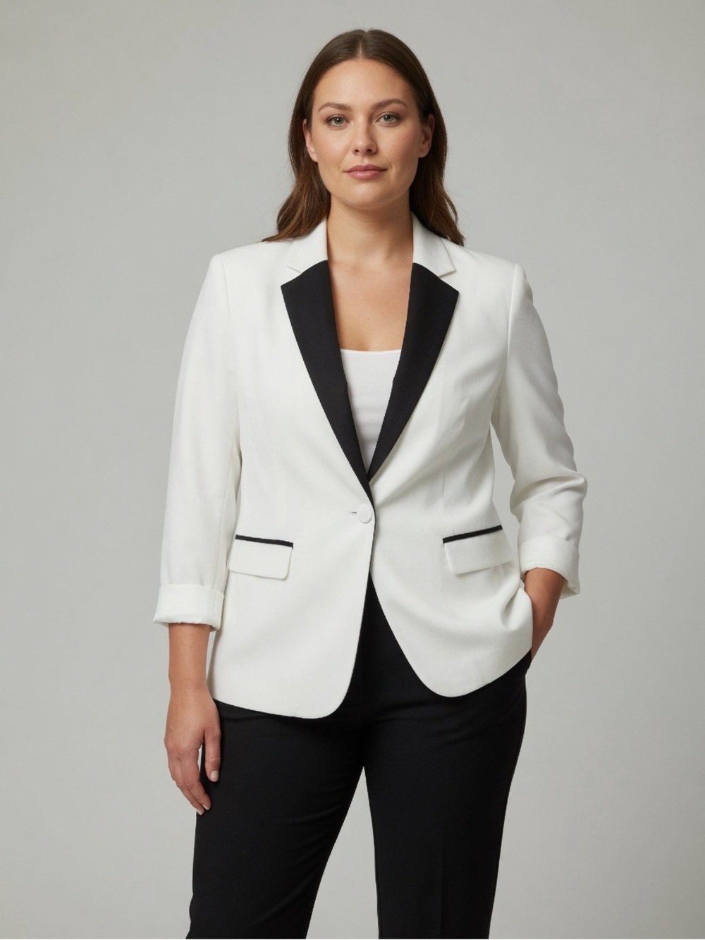 Mossimo Supply Co. White Blazer with Black Contrast Lapel